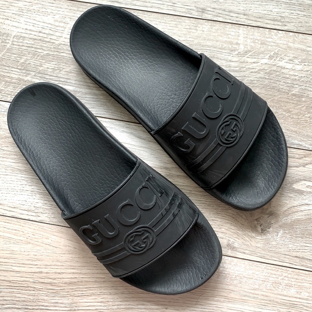 Black Gucci Rubber Slides - REPOSH